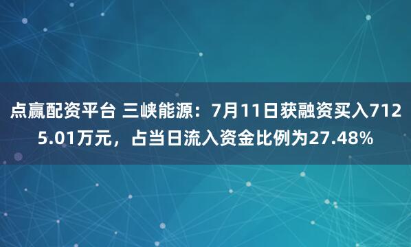 点赢配资平台 三峡能源：7月11日获融资买入7125.01万元，占当日流入资金比例为27.48%