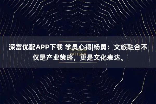 深富优配APP下载 学员心得|杨勇:文旅融合不仅是产业策略,更是文化表达。